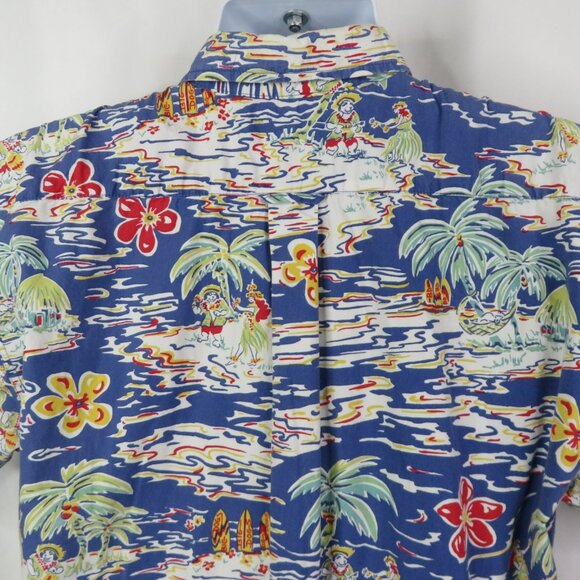 Big Dogs Beer  Hawaiian Shirt Size S/M Aloha Blue Hula Girl 100% Cotton Bright - Picture 7 of 11
